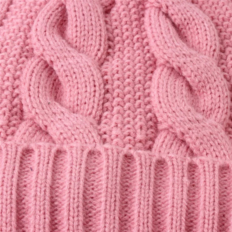 Bonnets chaud tricot Automne hiver pour femmes chapeau grande boule de cheveux plus velours chapeaux solide
