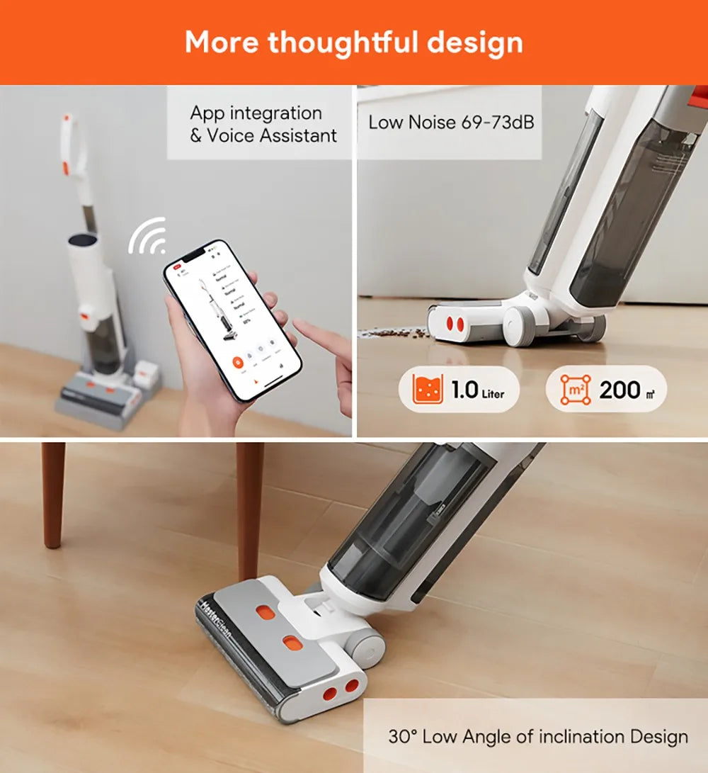 Ultenic AC1 Cordless Wet Dry Vacuum Cleaner 15KPa Suction, 2L Water Tanks Dual Edge Cleaning 45min Runtime Smart LED