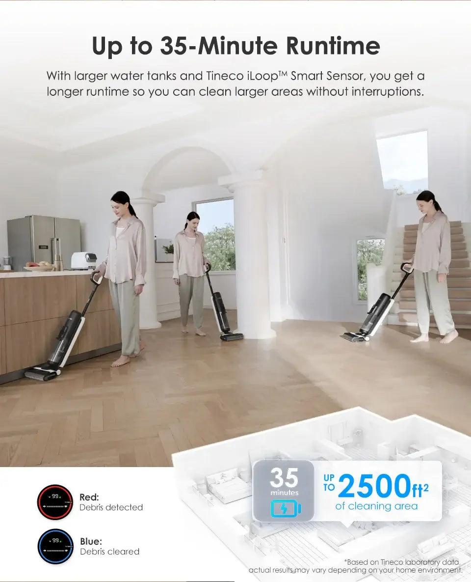 Tineco Floor One S6 Aspirateur sec et humide sans fil, lave-sol, balai, tout-en-un pour sols durs, nettoyage des bords double face par LED