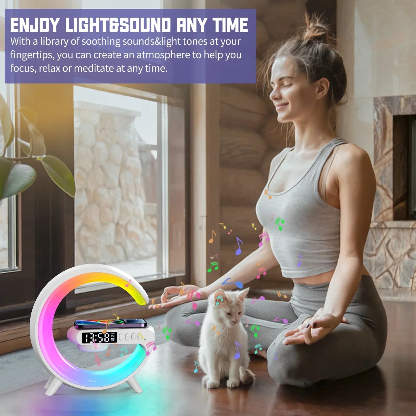 Mashin Haut-Parleur avec lumières,Haut-Parleur sans Fil Lumineux en G | Minuterie réveil Chargeur support Couleur Changeante sans Fil LED Lampe Musique pour l'extérieur