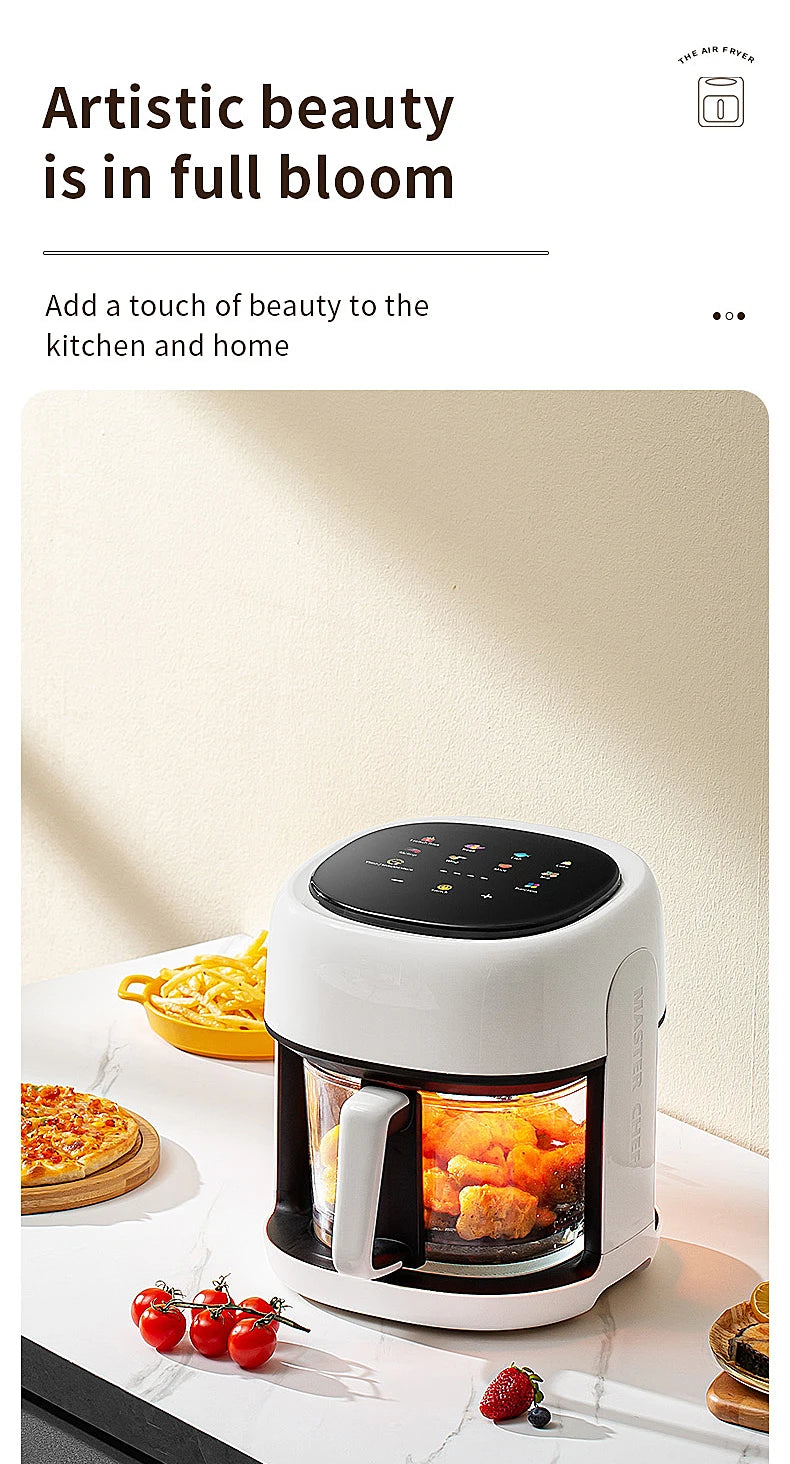 Friteuse à air électrique intelligente Four à convection de grande capacité Friteuse sans huile Cuisine Cuisson à 360 ° Fenêtre visible Appareils ménagers