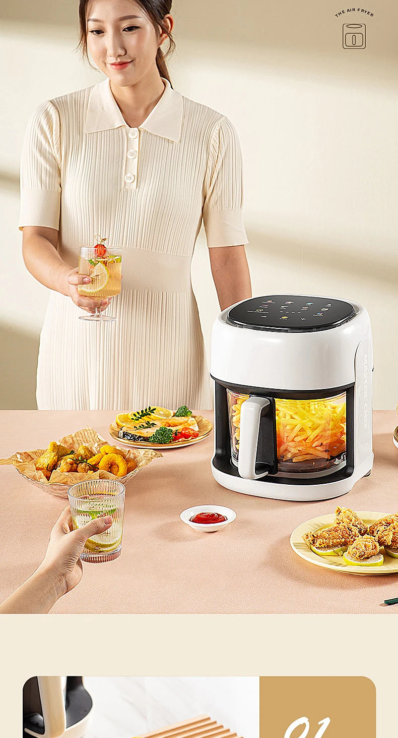 Friteuse à air électrique intelligente Four à convection de grande capacité Friteuse sans huile Cuisine Cuisson à 360 ° Fenêtre visible Appareils ménagers