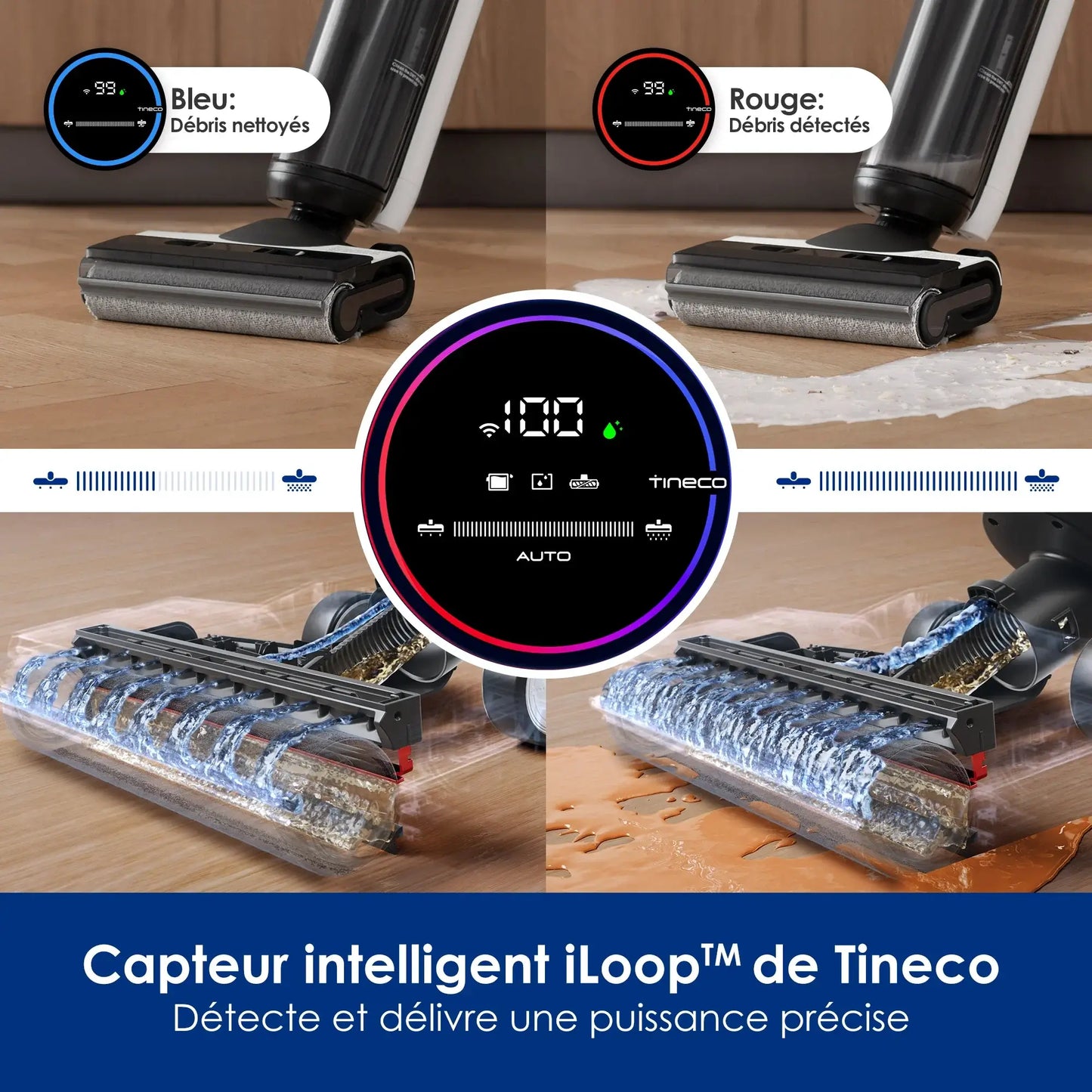 Tineco Floor One S6 Aspirateur sec et humide sans fil, lave-sol, balai, tout-en-un pour sols durs, nettoyage des bords double face par LED