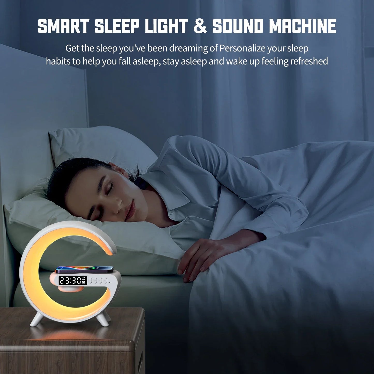 Mashin Haut-Parleur avec lumières,Haut-Parleur sans Fil Lumineux en G | Minuterie réveil Chargeur support Couleur Changeante sans Fil LED Lampe Musique pour l'extérieur