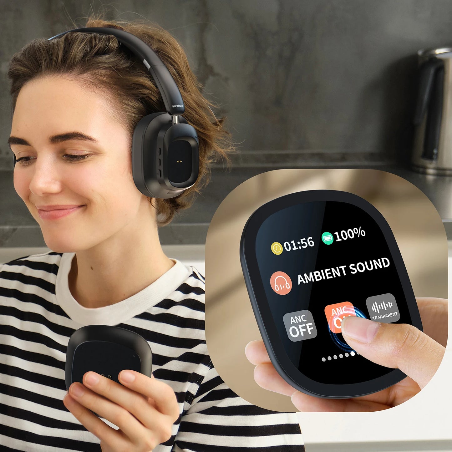 Casque hybride sans fil Siindoo JH-ANC930Plus, réduction active du bruit, avec écran LED tactile multi-magnétique