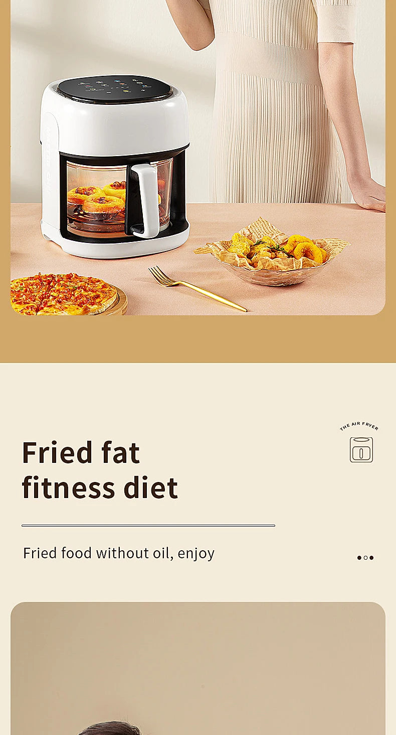 Friteuse à air électrique intelligente Four à convection de grande capacité Friteuse sans huile Cuisine Cuisson à 360 ° Fenêtre visible Appareils ménagers