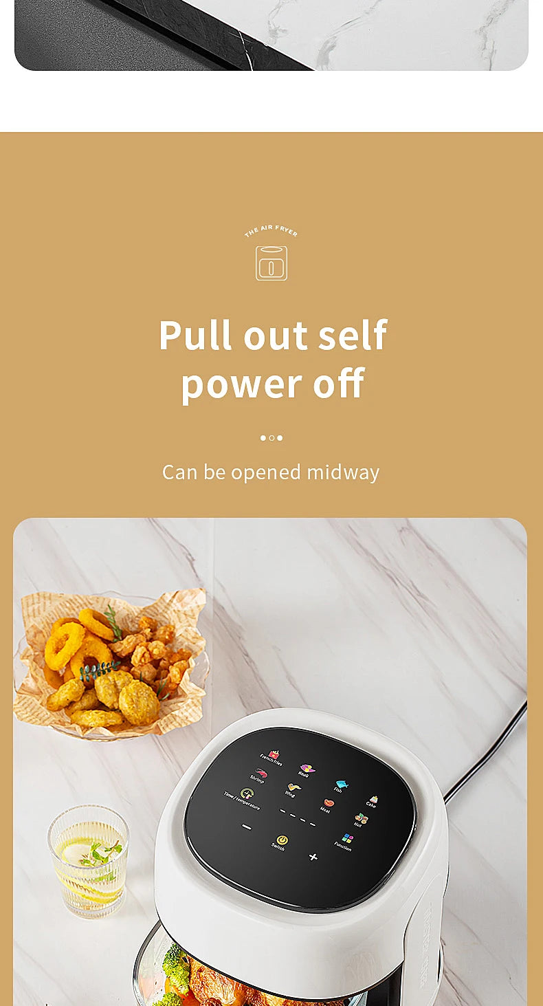 Friteuse à air électrique intelligente Four à convection de grande capacité Friteuse sans huile Cuisine Cuisson à 360 ° Fenêtre visible Appareils ménagers