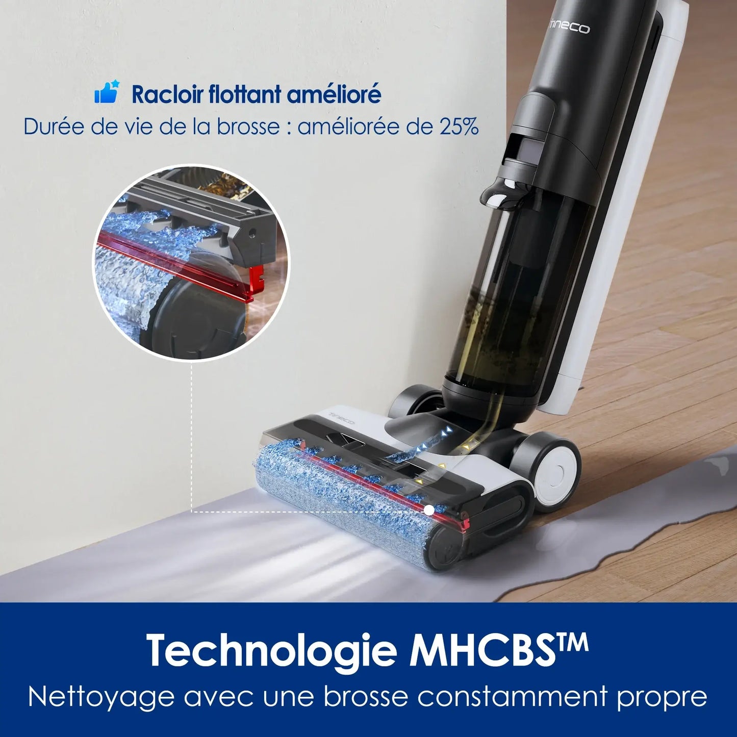 Tineco Floor One S6 Aspirateur sec et humide sans fil, lave-sol, balai, tout-en-un pour sols durs, nettoyage des bords double face par LED