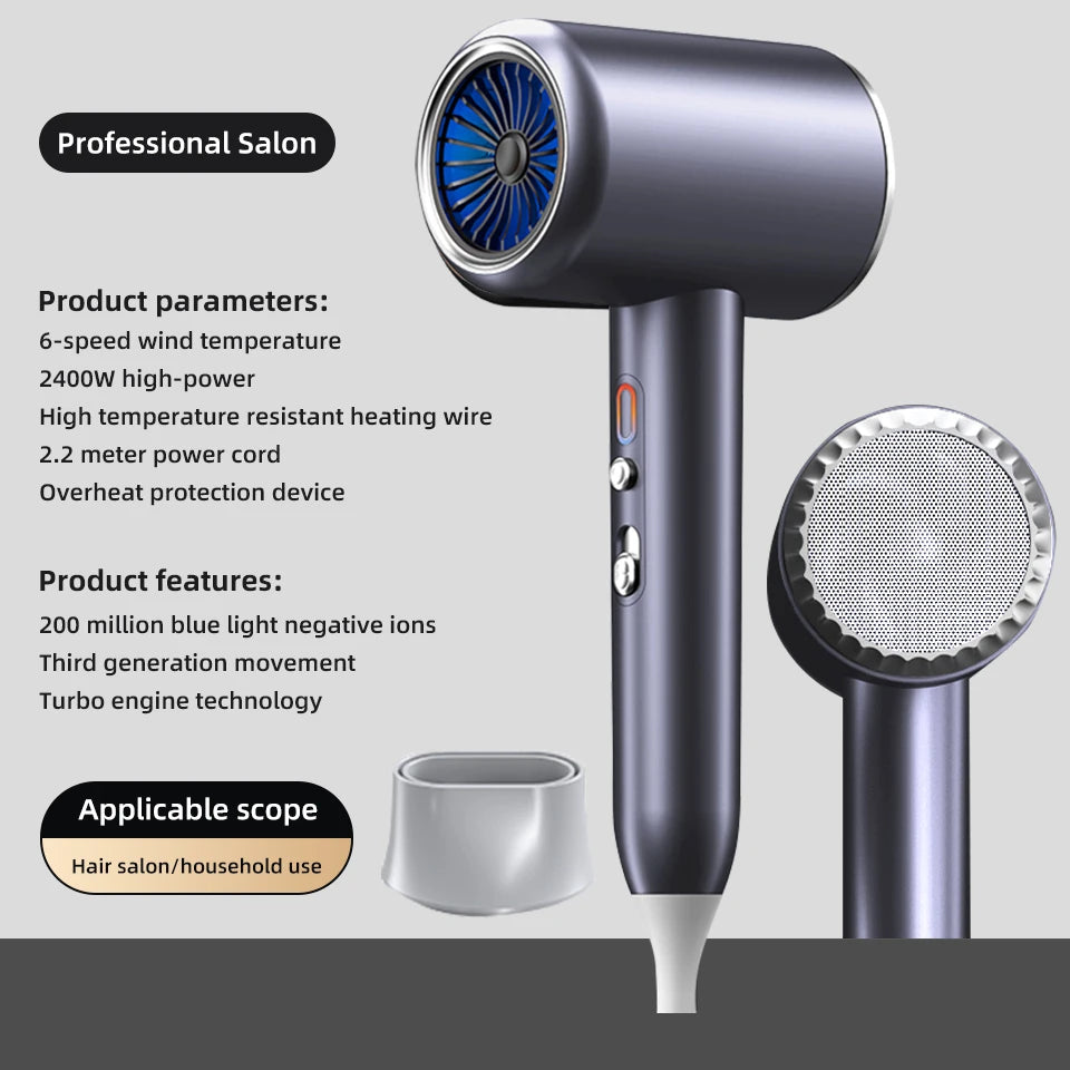 Sèche-cheveux ionique professionnel 2400 W, véritables sèche-cheveux ioniques, 3 températures, 2 vitesses, sèche-cheveux ionique avec concentrateur et diffuseur