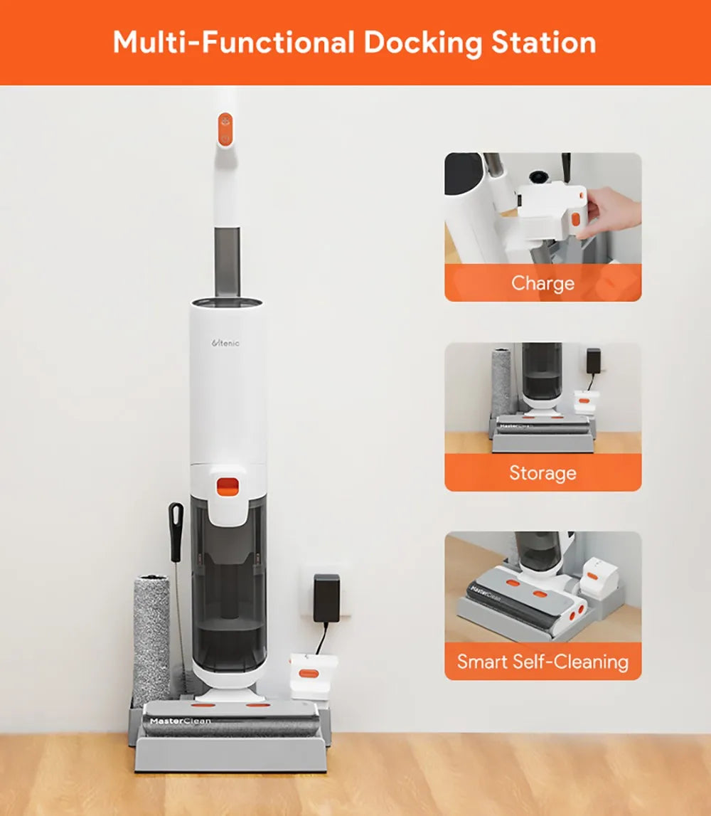 Ultenic AC1 Cordless Wet Dry Vacuum Cleaner 15KPa Suction, 2L Water Tanks Dual Edge Cleaning 45min Runtime Smart LED