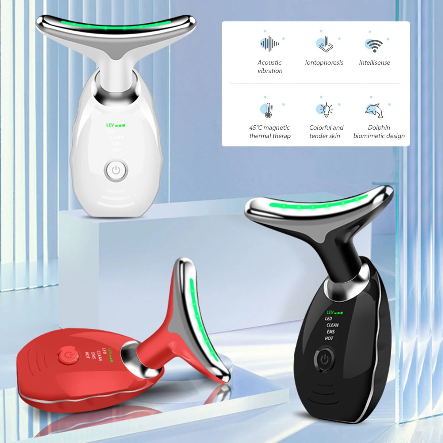 Appareil Anti Rides Visage, Smart LED Massage Visage, 3 Modes cou Appareil de Raffermissement du Visage, 45°C Gua Sha Électrique Appareil de Massage du Visage, Raffermissement et Lifting
