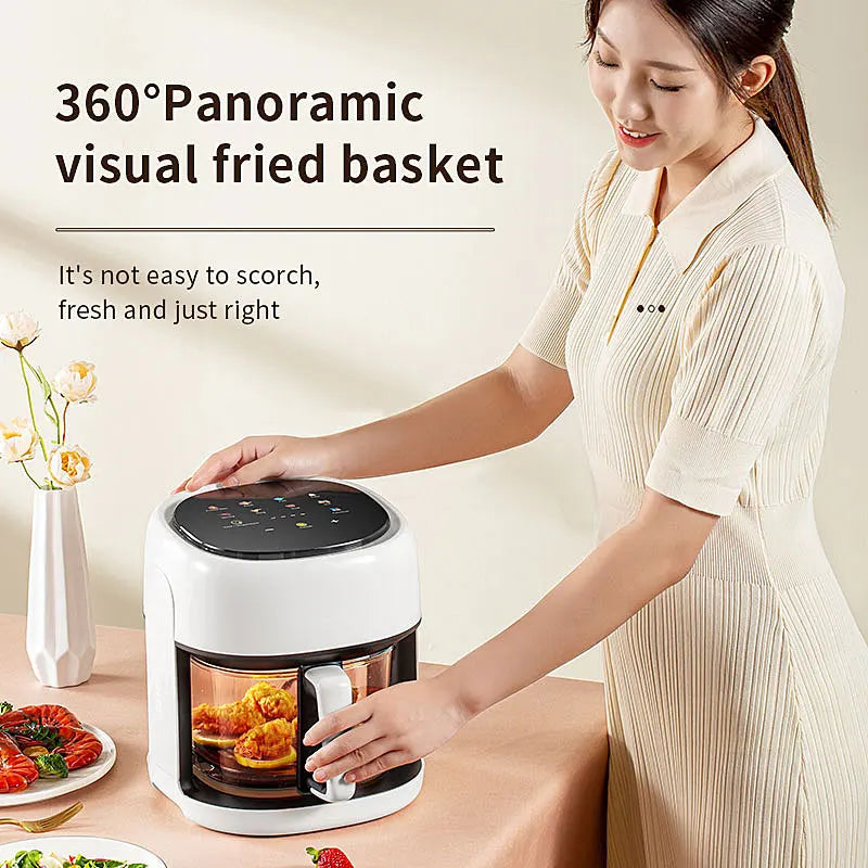 Friteuse à air électrique intelligente Four à convection de grande capacité Friteuse sans huile Cuisine Cuisson à 360 ° Fenêtre visible Appareils ménagers