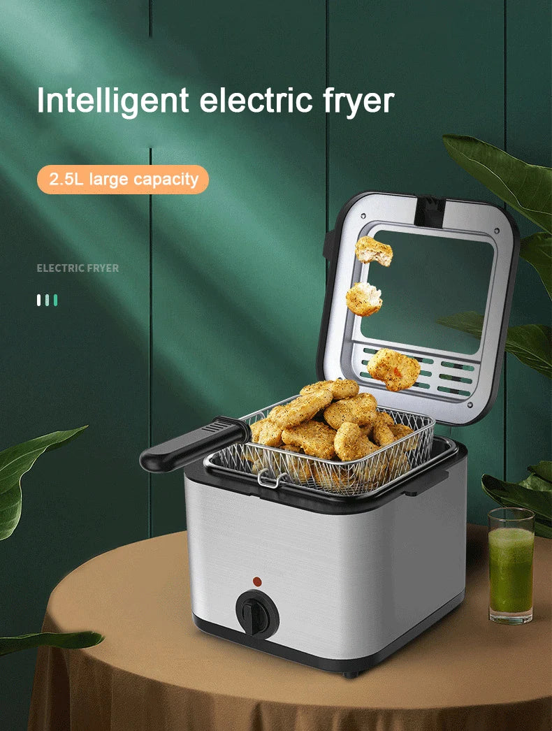 Friteuse électrique 2,5 L, à huile, thermostat réglable, machine à frire,