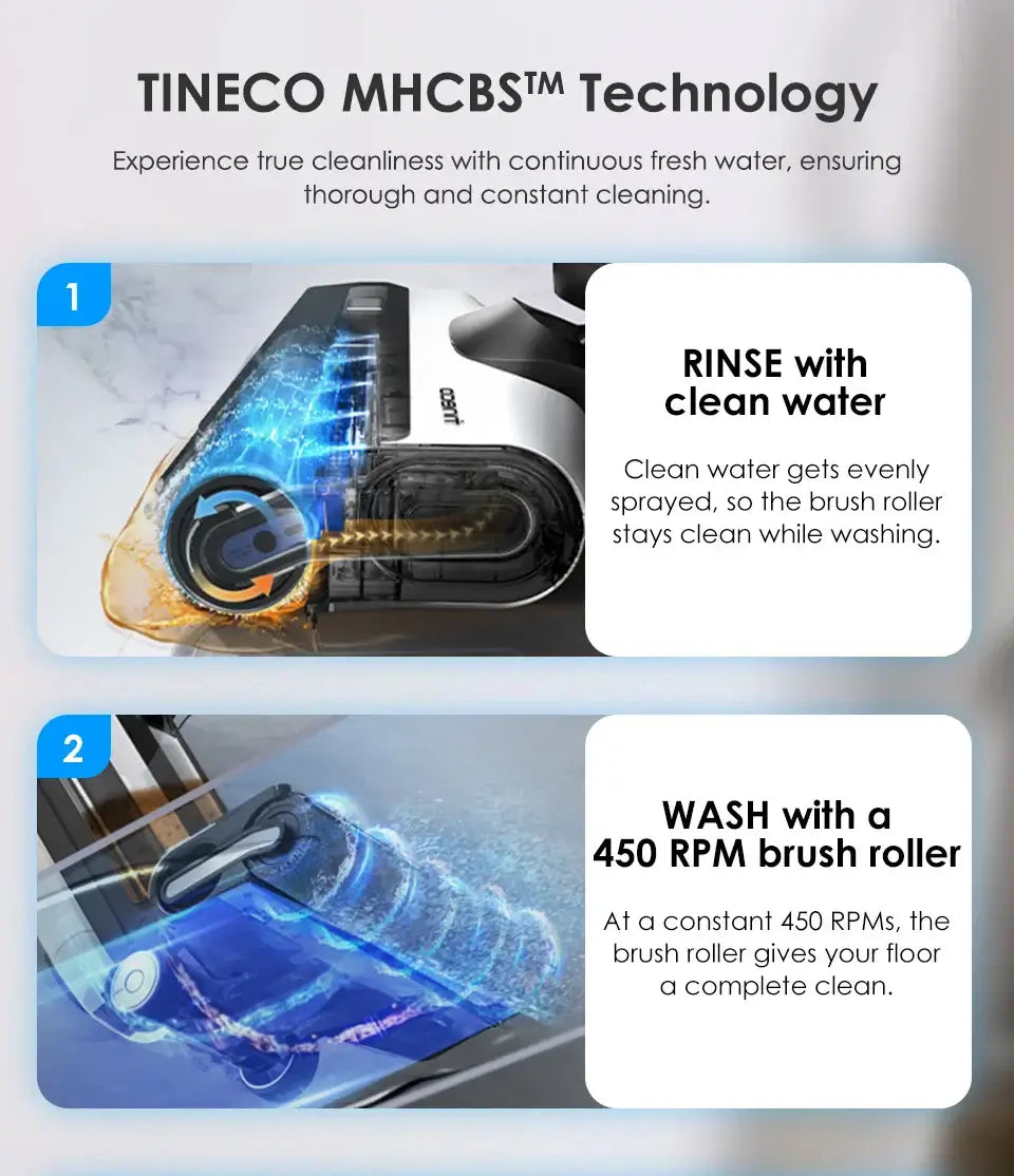 Tineco Floor One S6 Aspirateur sec et humide sans fil, lave-sol, balai, tout-en-un pour sols durs, nettoyage des bords double face par LED