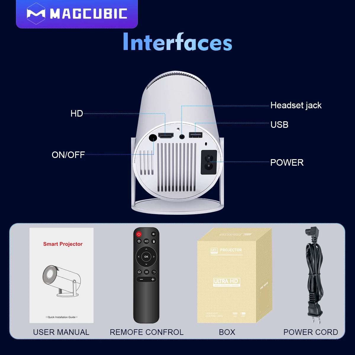 Projecteur Magcubic Android 11 4K 1280*720P HY300 Double Wifi 260ANSI 180°flexible BT5.0 Cinéma Extérieur Portable Projecteur HY300 Pro