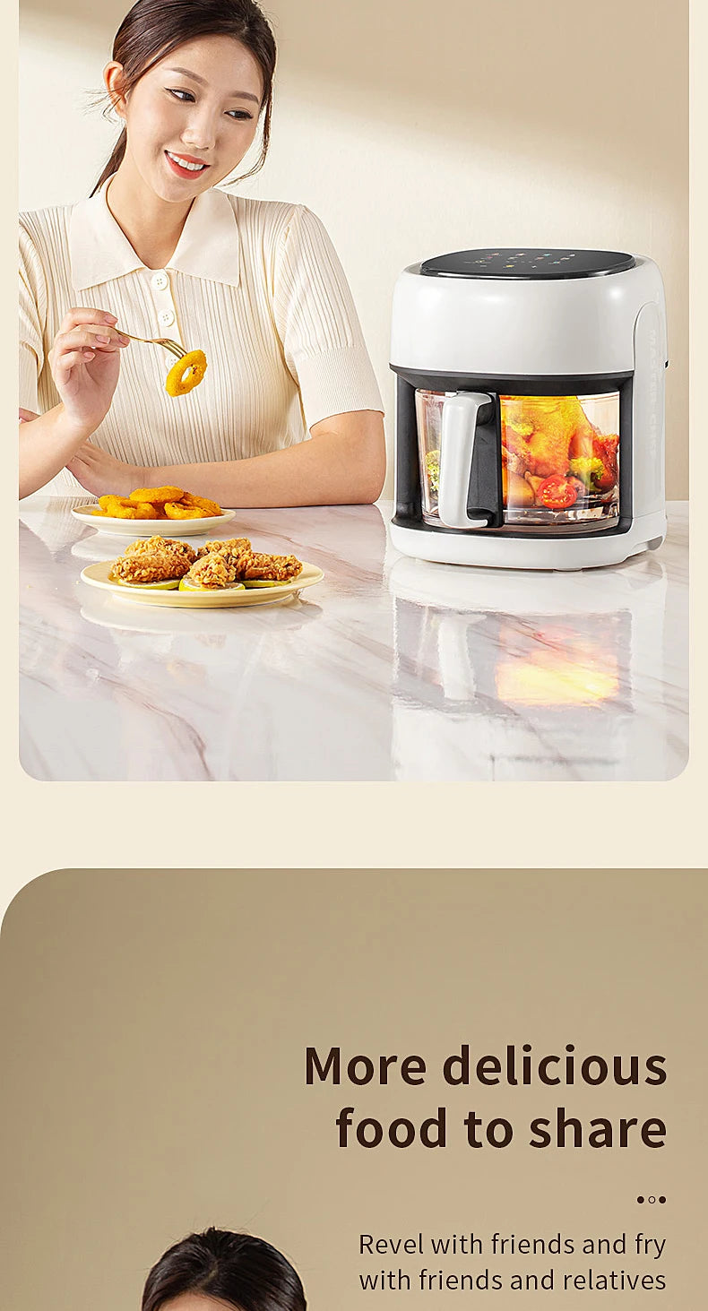 Friteuse à air électrique intelligente Four à convection de grande capacité Friteuse sans huile Cuisine Cuisson à 360 ° Fenêtre visible Appareils ménagers