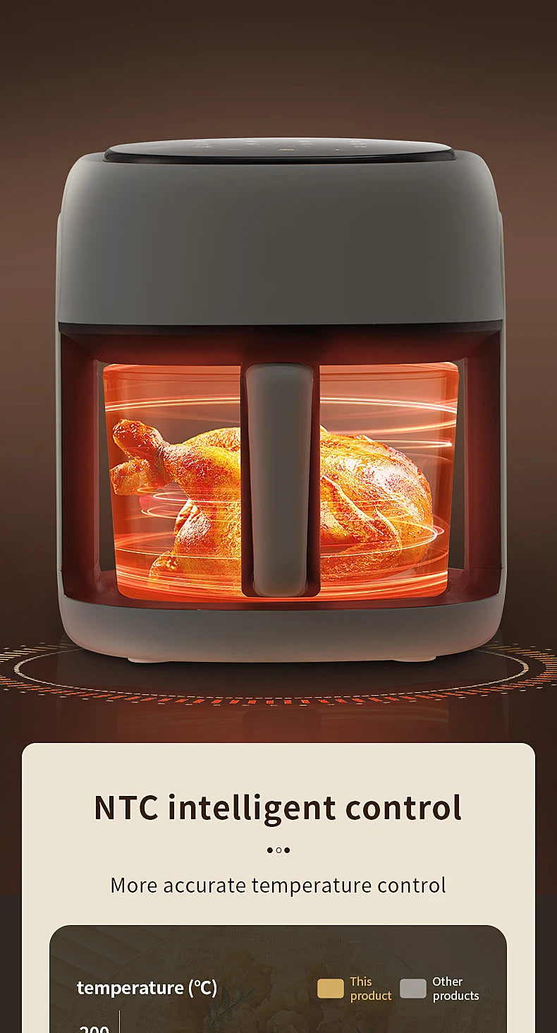 Friteuse à air électrique intelligente Four à convection de grande capacité Friteuse sans huile Cuisine Cuisson à 360 ° Fenêtre visible Appareils ménagers