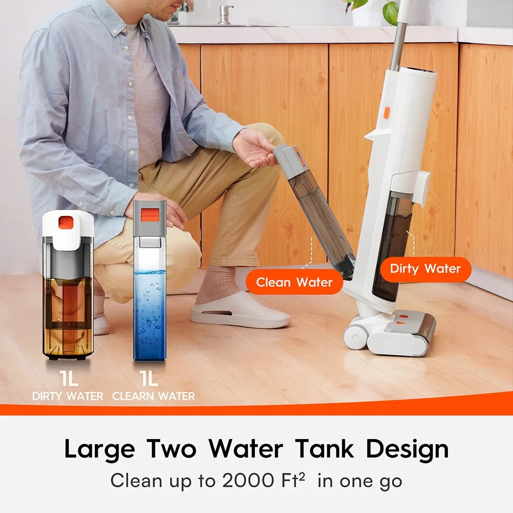 Ultenic AC1 Cordless Wet Dry Vacuum Cleaner 15KPa Suction, 2L Water Tanks Dual Edge Cleaning 45min Runtime Smart LED