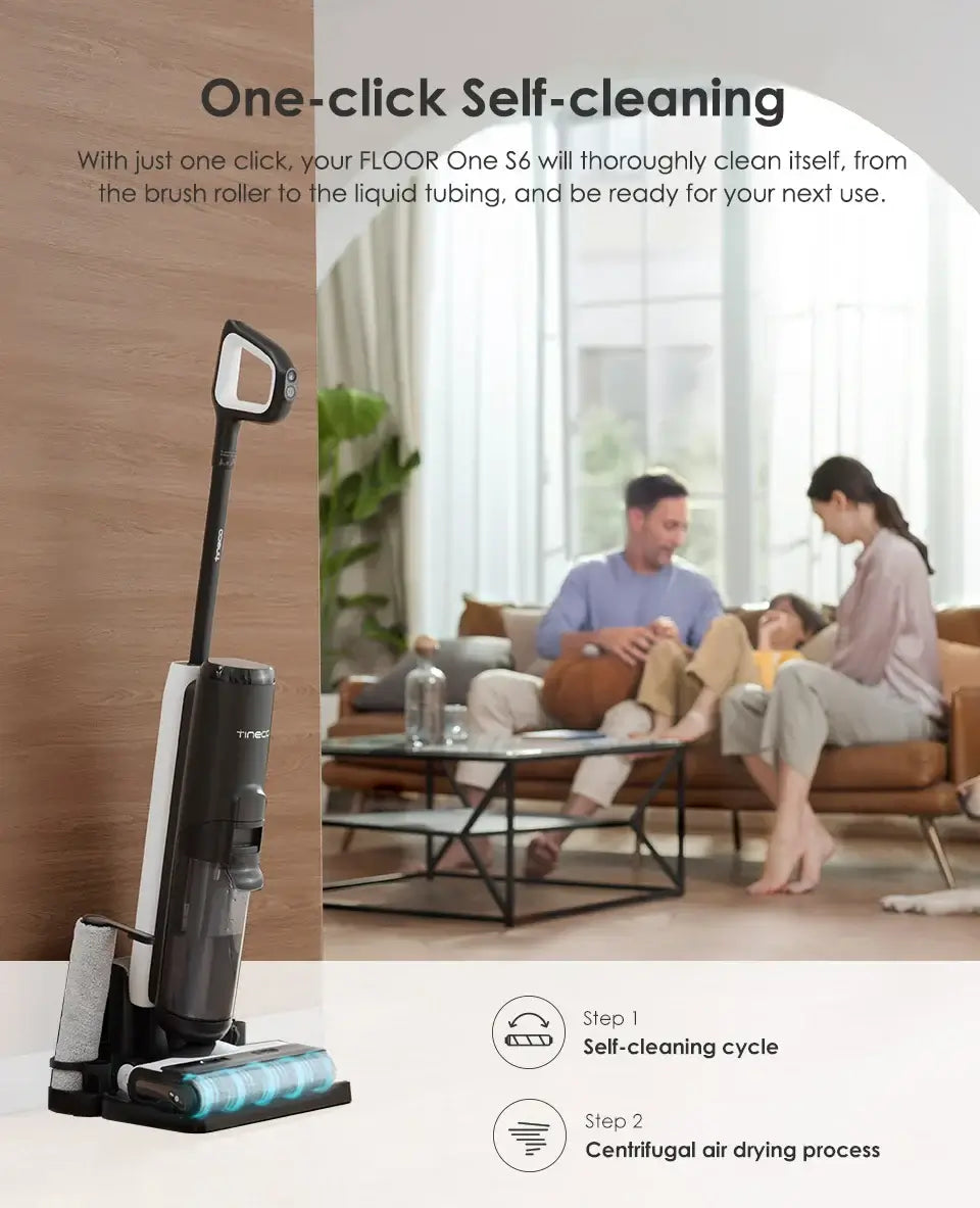 Tineco Floor One S6 Aspirateur sec et humide sans fil, lave-sol, balai, tout-en-un pour sols durs, nettoyage des bords double face par LED