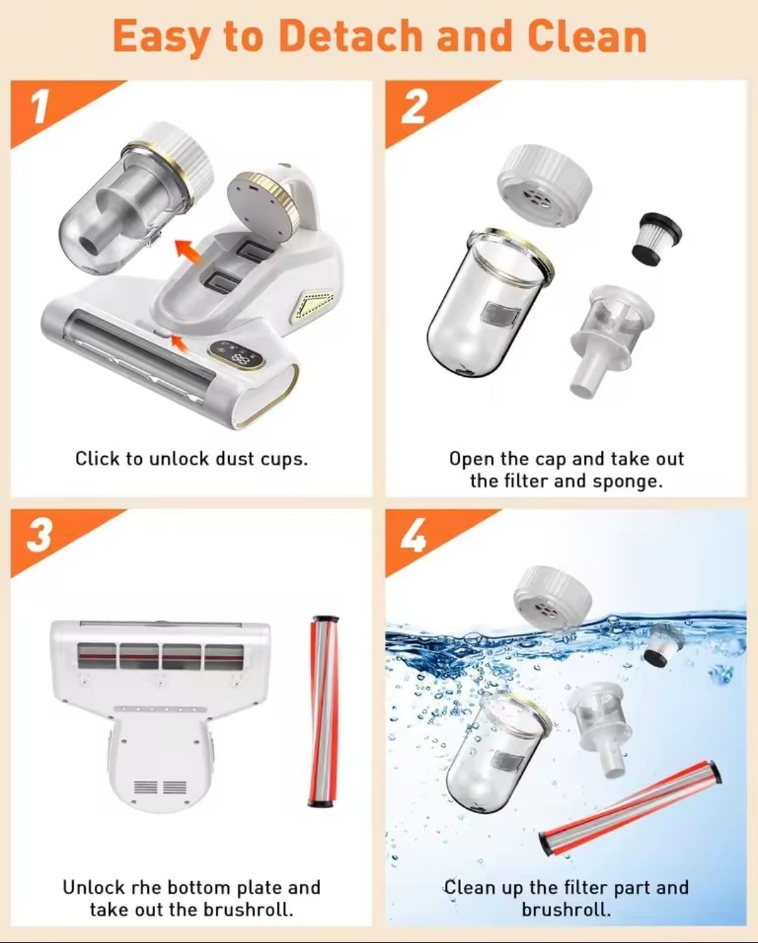 Aspirateur Anti-Acariens UV pour Matelas, puissant , sans Fil, Vibrant et Chauffant 70°C, Fonction Luminaire UV,