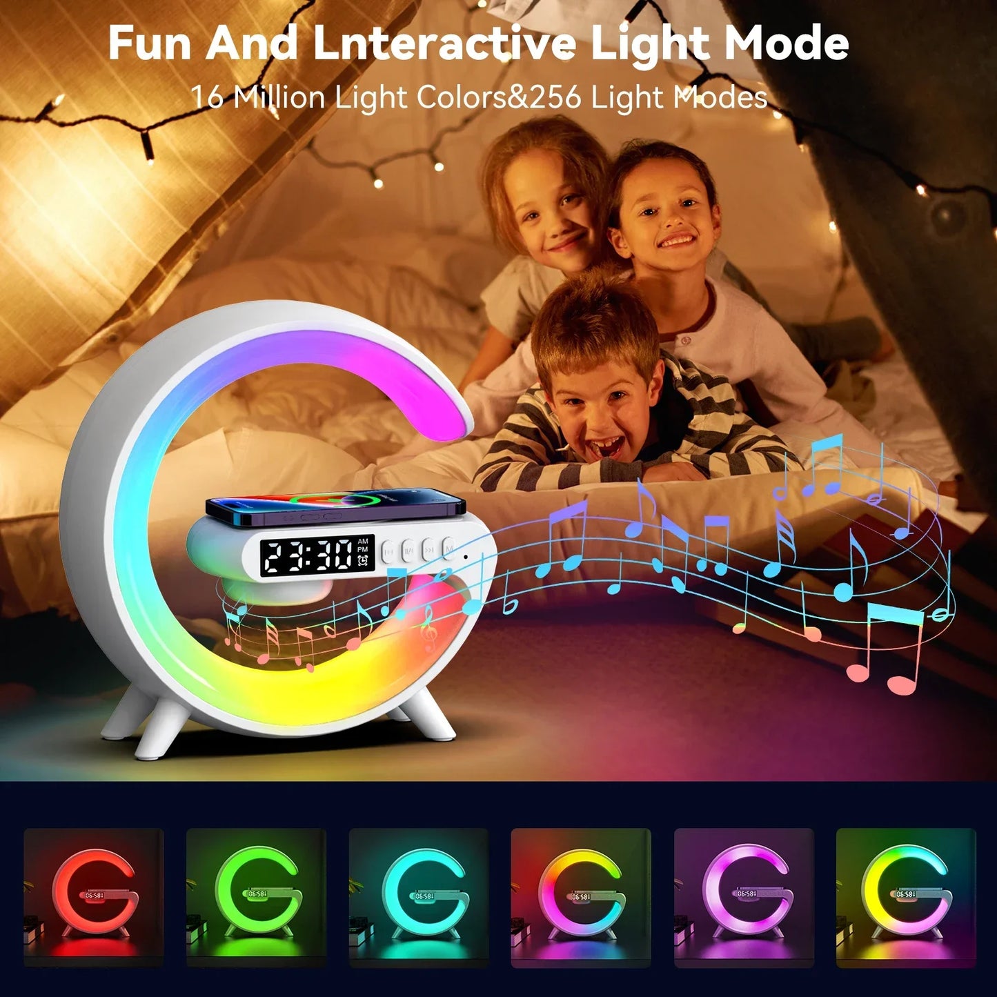 Mashin Haut-Parleur avec lumières,Haut-Parleur sans Fil Lumineux en G | Minuterie réveil Chargeur support Couleur Changeante sans Fil LED Lampe Musique pour l'extérieur
