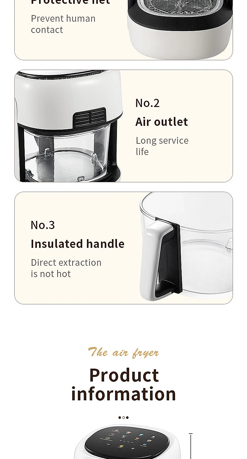 Friteuse à air électrique intelligente Four à convection de grande capacité Friteuse sans huile Cuisine Cuisson à 360 ° Fenêtre visible Appareils ménagers