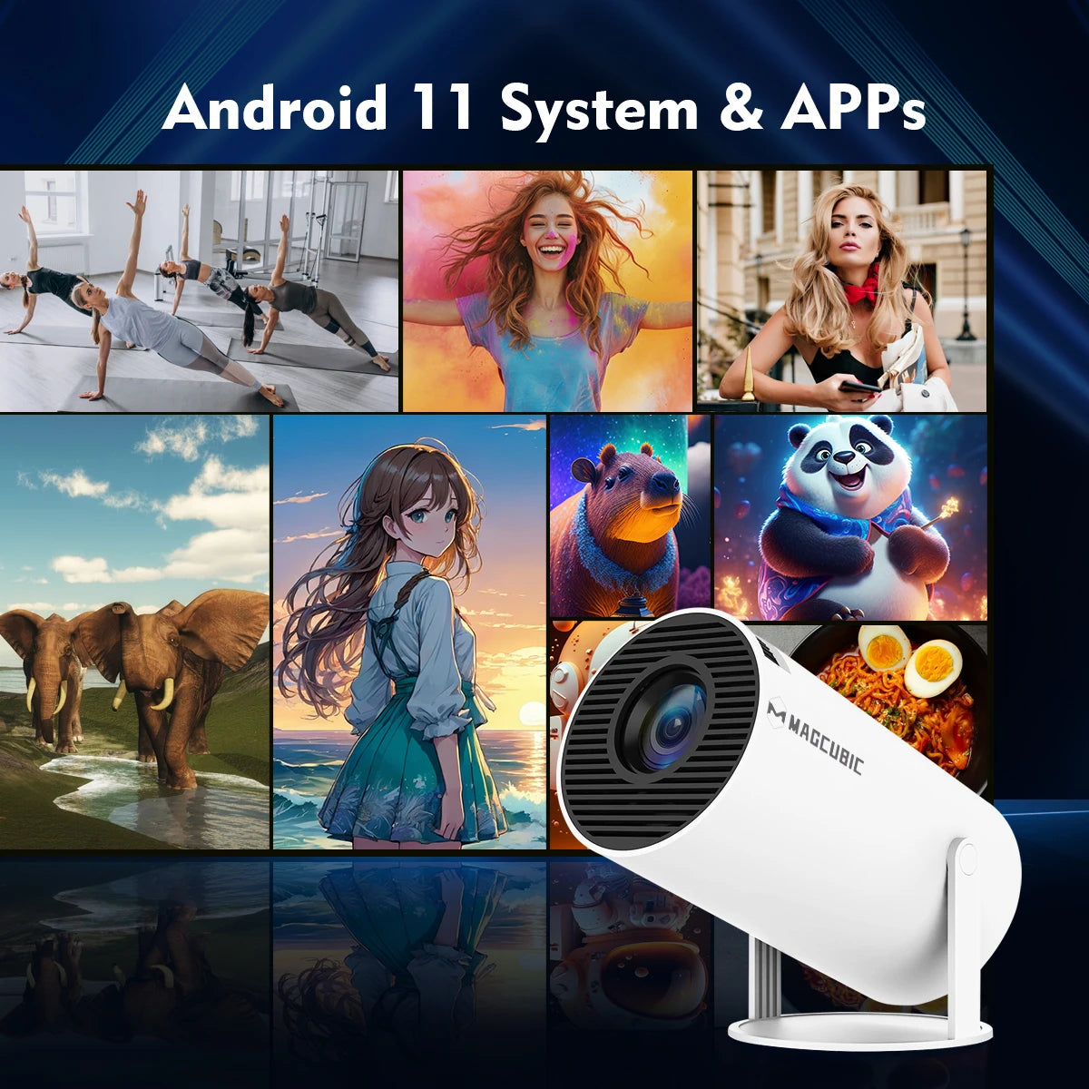 Projecteur Magcubic Android 11 4K 1280*720P HY300 Double Wifi 260ANSI 180°flexible BT5.0 Cinéma Extérieur Portable Projecteur HY300 Pro