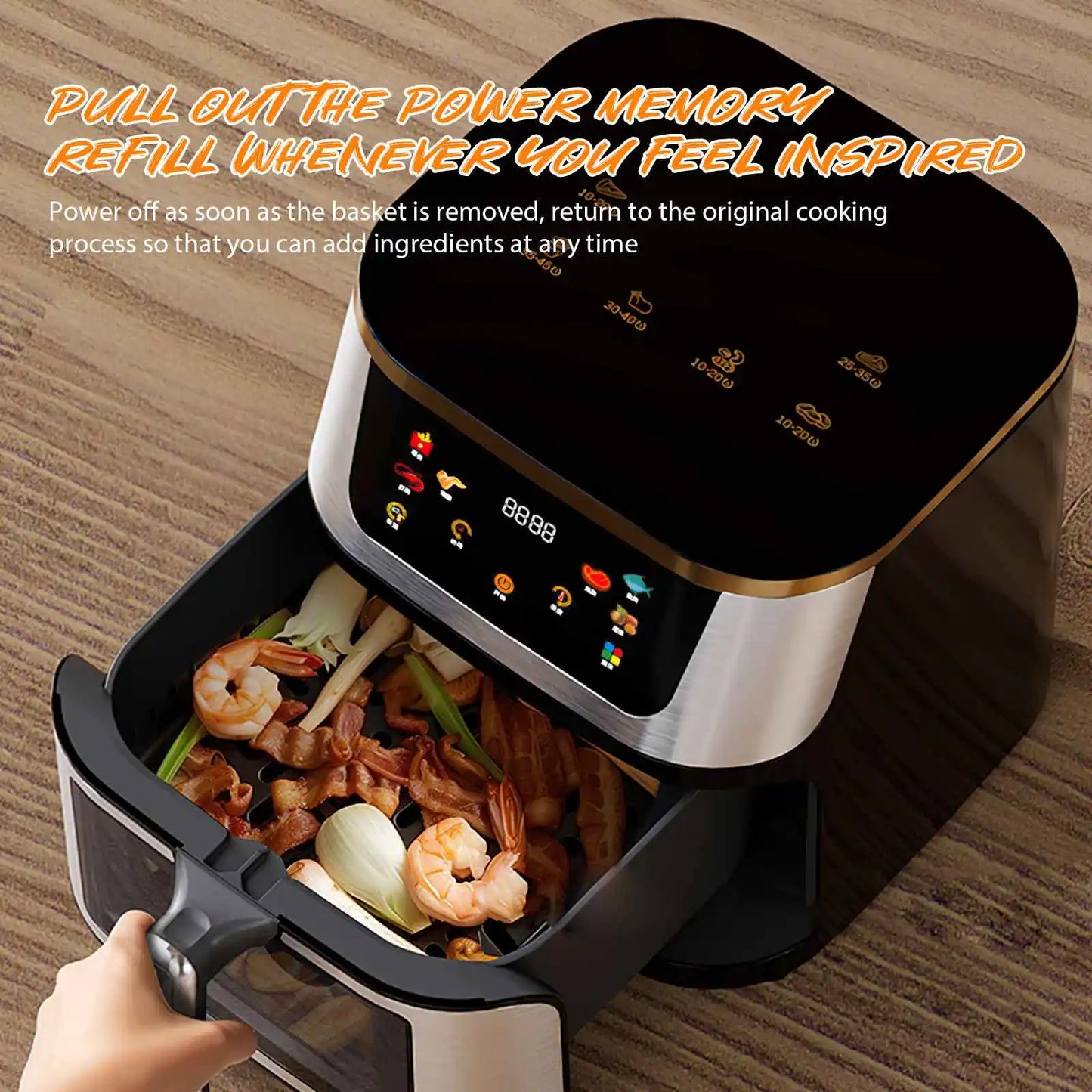 Friteuse à air rapide sans huile 1400W, four électrique grande capacité, température réglable à 210 ℃, acier inoxydable, écran tactile,