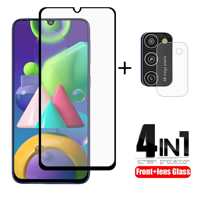 verre trempé 4-en-1 pour Samsung Galaxy A30 avec lentille en verre