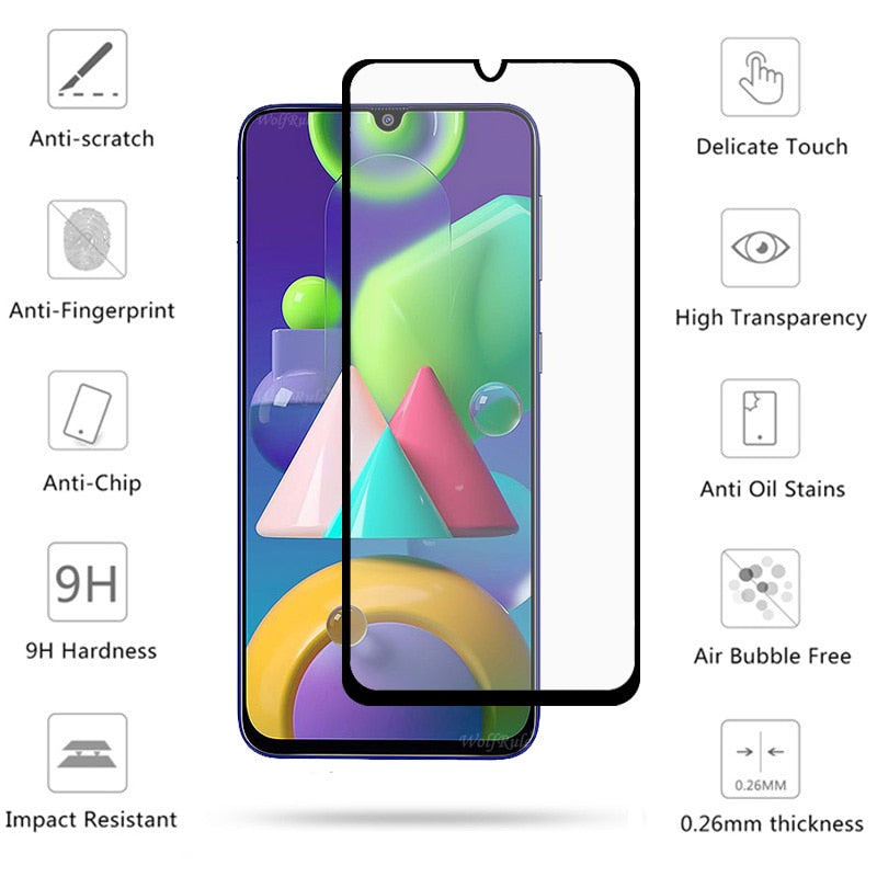 verre trempé 4-en-1 pour Samsung Galaxy A30 avec lentille en verre