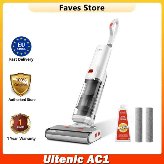 Ultenic AC1 Cordless Wet Dry Vacuum Cleaner 15KPa Suction, 2L Water Tanks Dual Edge Cleaning 45min Runtime Smart LED