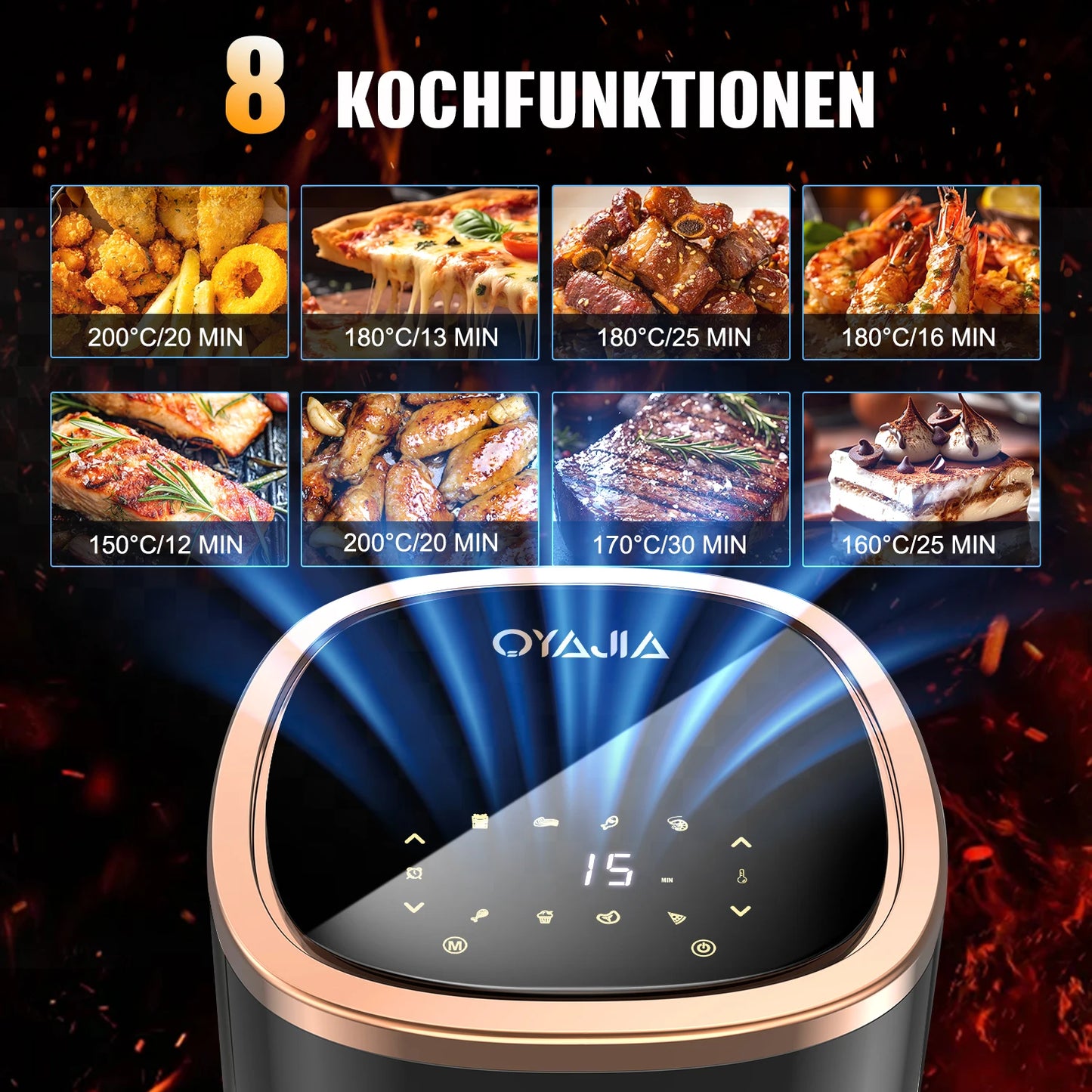 Airfryer , Friteuse à air multifonction 1800 W 6 L avec hublot, 8 modes de cuisson, affichage numérique et minuterie