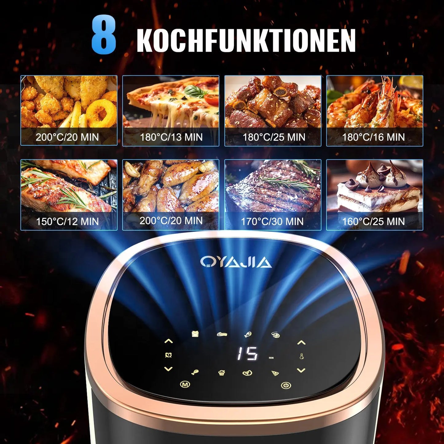Airfryer , Friteuse à air multifonction 1800 W 6 L avec hublot, 8 modes de cuisson, affichage numérique et minuterie