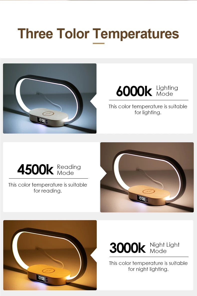 Chargeur sans fil de décoration de table avec veilleuse et horloge Chargeur de téléphone rapide pour tout téléphone à  chargement sans fil