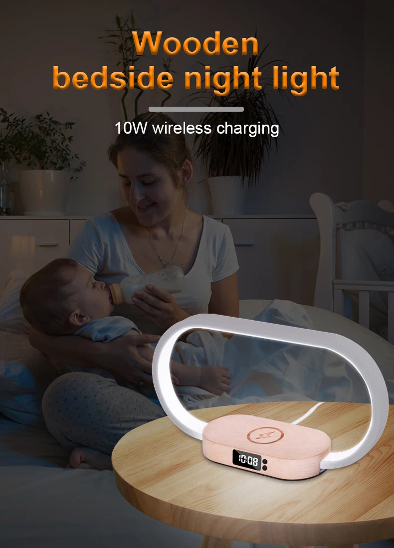 Chargeur sans fil de décoration de table avec veilleuse et horloge Chargeur de téléphone rapide pour tout téléphone à  chargement sans fil