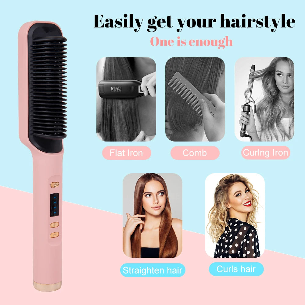 nouveau Pro brosse à lisser les cheveux à ions négatifs brosse à lisser et bouclés les cheveux haute température