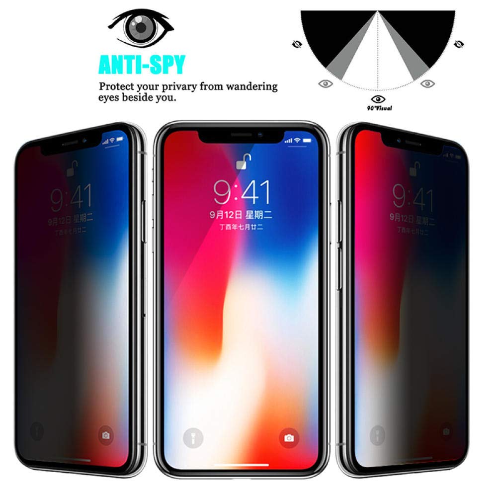 Meilleur verre trempé protecteur d'écran anti-espion de confidentialité complète  3 pièces pour IPhone X, XS, XR, XS Max