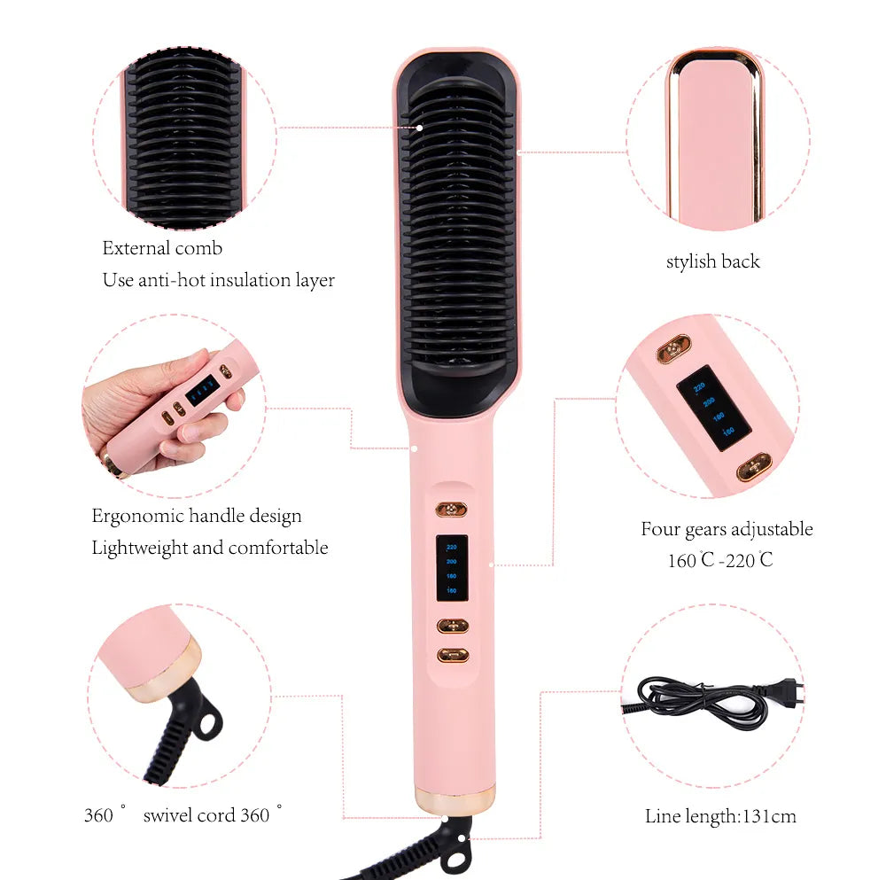 nouveau Pro brosse à lisser les cheveux à ions négatifs brosse à lisser et bouclés les cheveux haute température