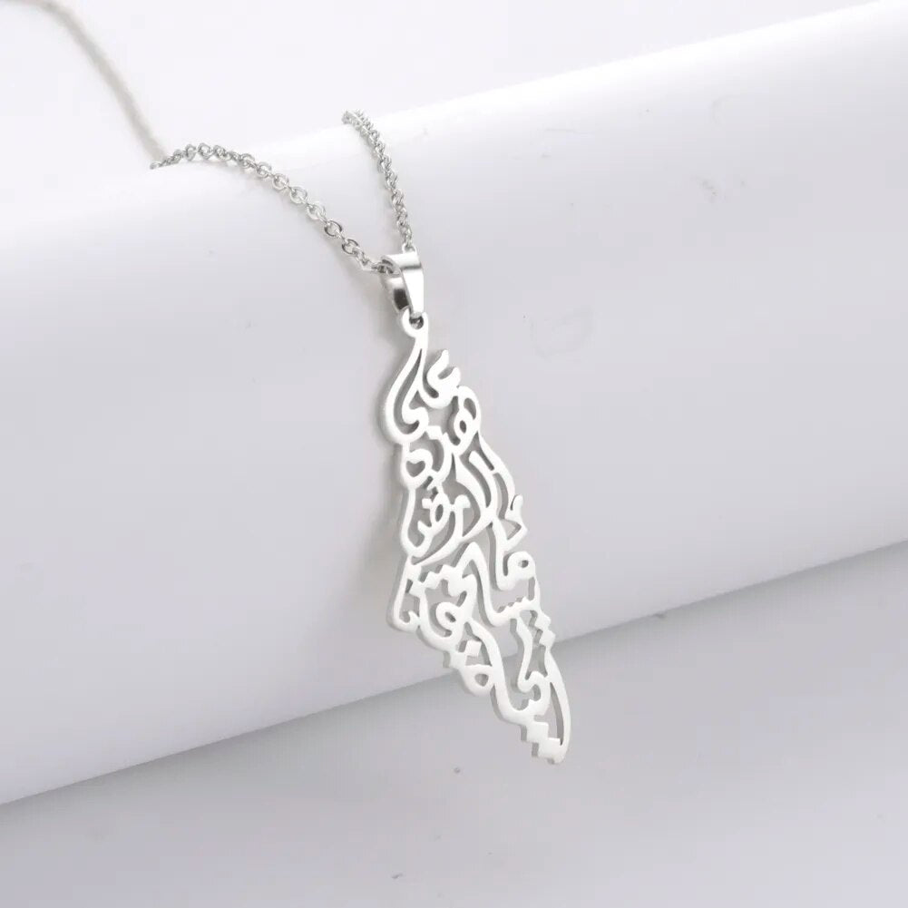 Collier pendentif carte de Palestine pour femmes et hommes, chaîne de couleur argent en acier inoxydable, bijoux luxueux en plusieurs motifs différents