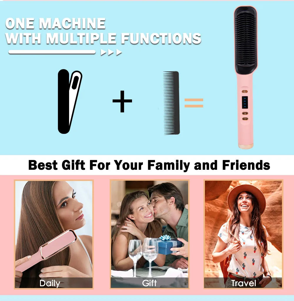 nouveau Pro brosse à lisser les cheveux à ions négatifs brosse à lisser et bouclés les cheveux haute température