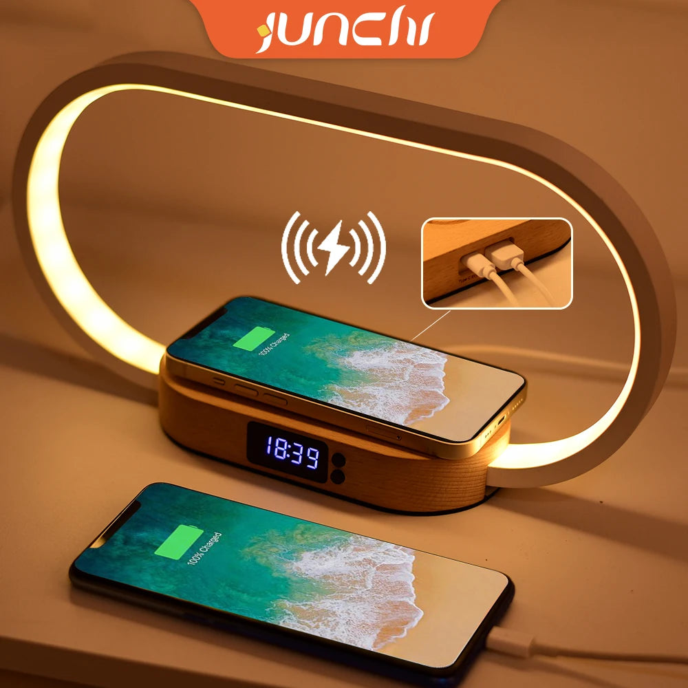 Chargeur sans fil de décoration de table avec veilleuse et horloge Chargeur de téléphone rapide pour tout téléphone à  chargement sans fil