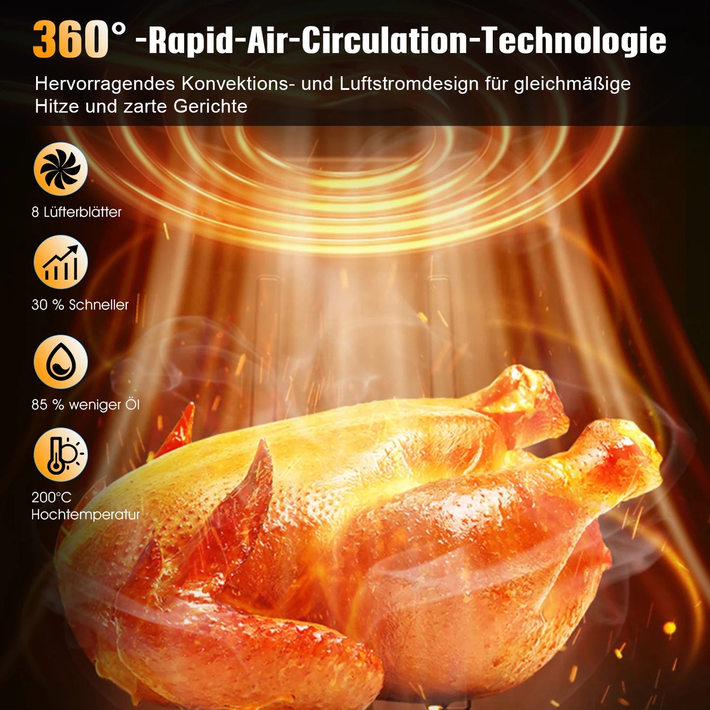 Airfryer , Friteuse à air multifonction 1800 W 6 L avec hublot, 8 modes de cuisson, affichage numérique et minuterie