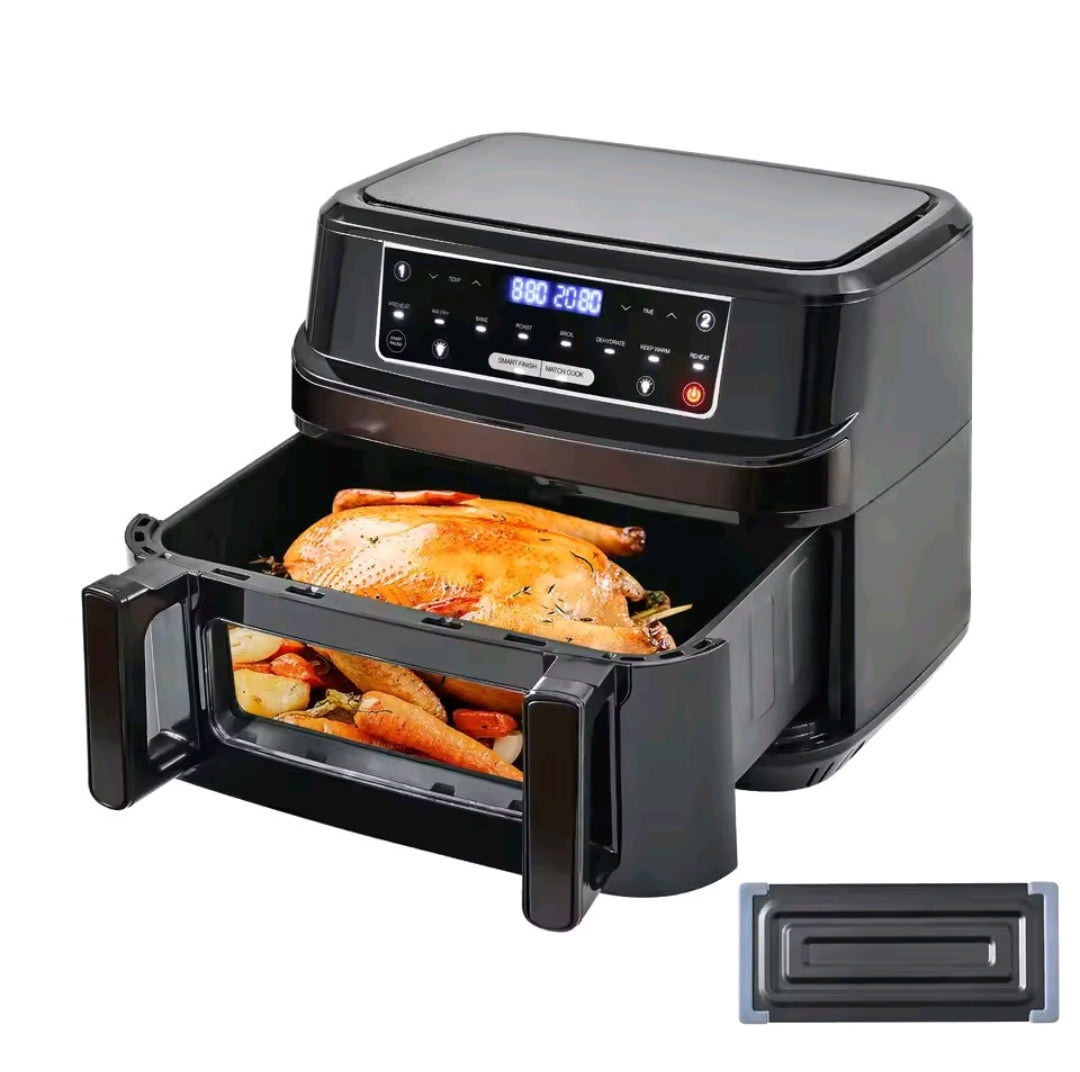 Friteuse à air chaud, air fryer, grande capacité 12L à une ou double chambre réglable avec écran tactile et 8 programmes