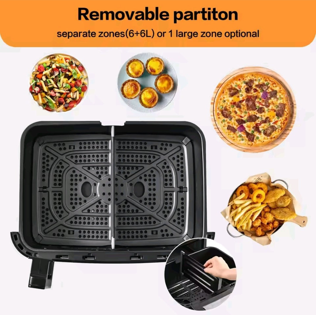Friteuse à air chaud, air fryer, grande capacité 12L à une ou double chambre réglable avec écran tactile et 8 programmes
