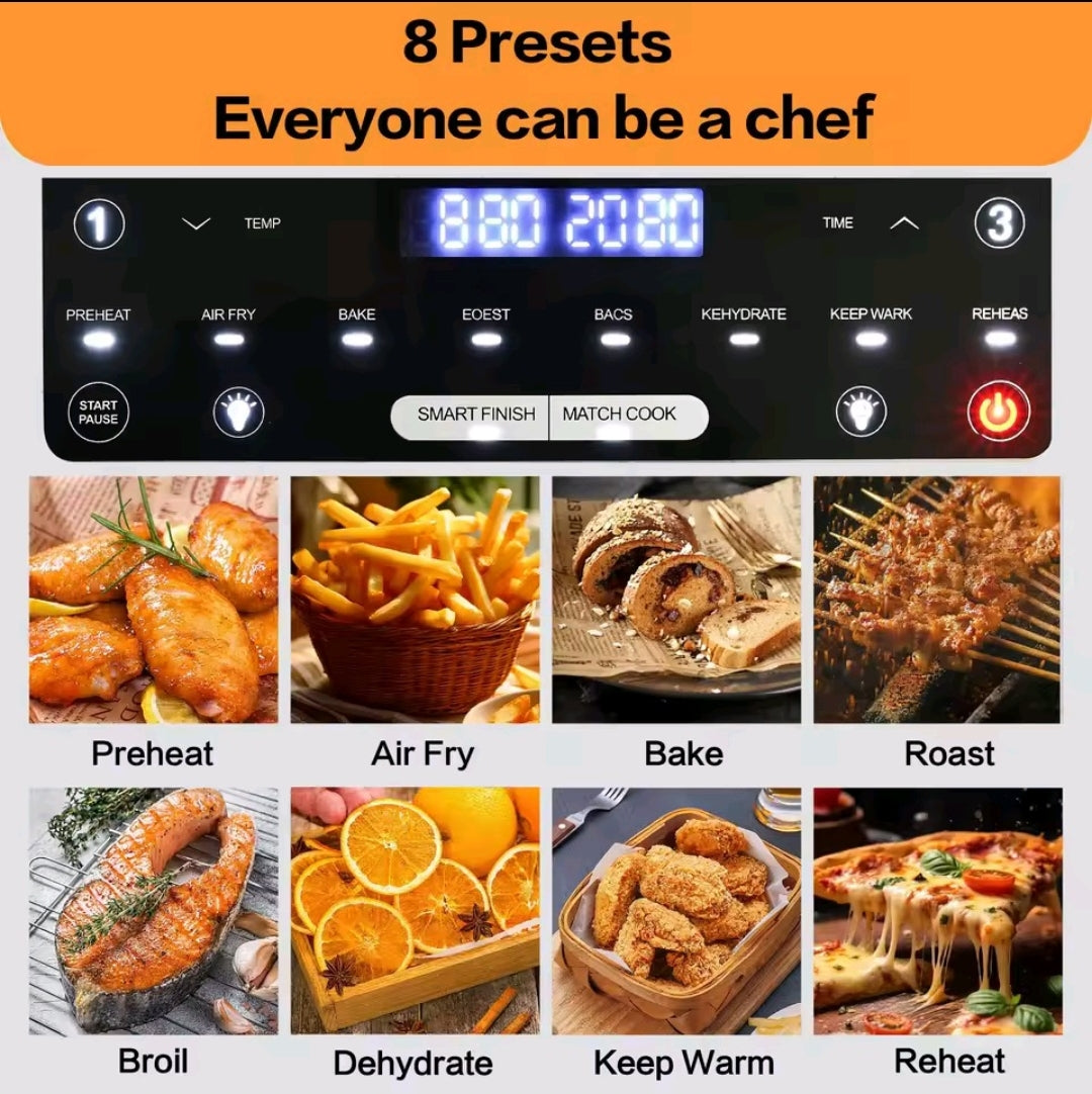 Friteuse à air chaud, air fryer, grande capacité 12L à une ou double chambre réglable avec écran tactile et 8 programmes