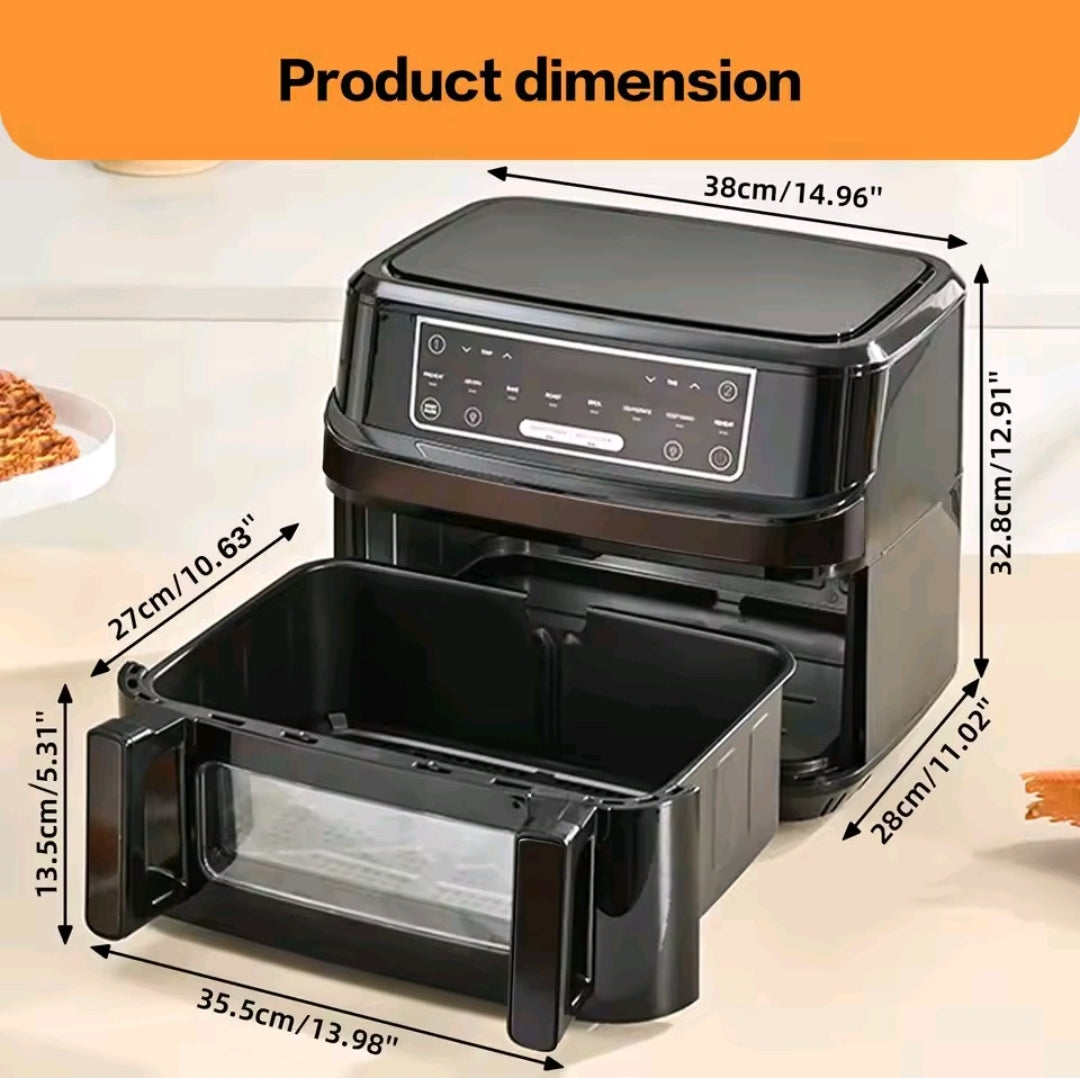 Friteuse à air chaud, air fryer, grande capacité 12L à une ou double chambre réglable avec écran tactile et 8 programmes