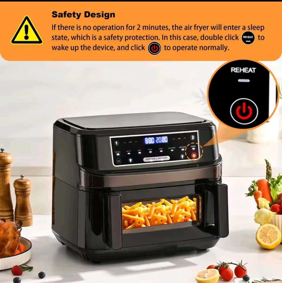 Friteuse à air chaud, air fryer, grande capacité 12L à une ou double chambre réglable avec écran tactile et 8 programmes