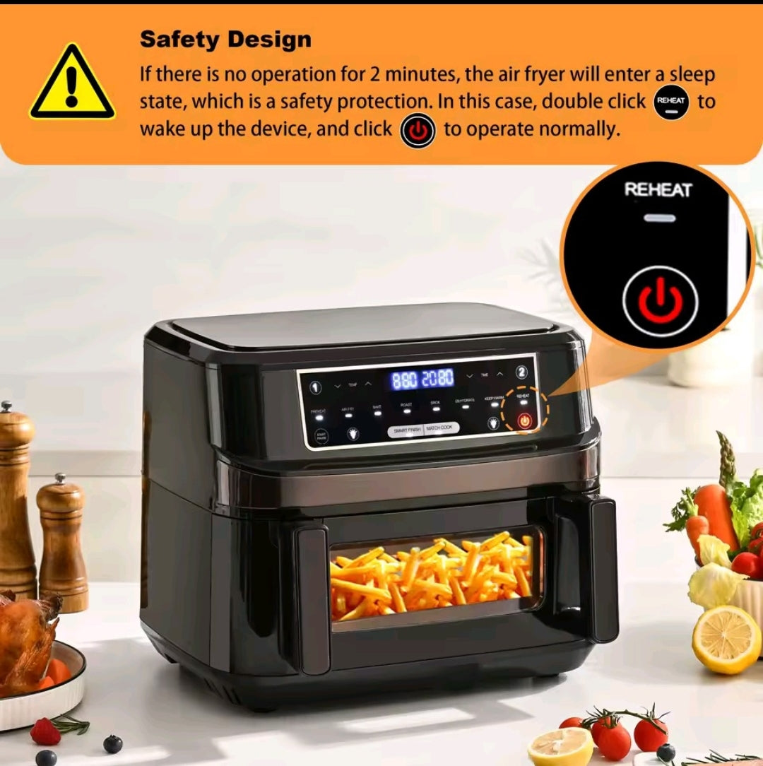 Friteuse à air chaud, air fryer, grande capacité 12L à une ou double chambre réglable avec écran tactile et 8 programmes