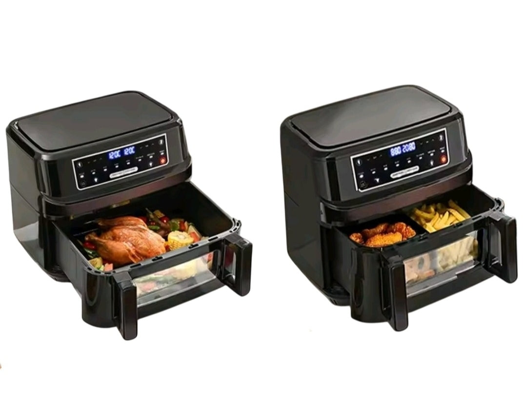 Friteuse à air chaud, air fryer, grande capacité 12L à une ou double chambre réglable avec écran tactile et 8 programmes