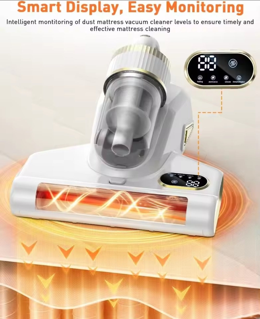 Aspirateur Anti-Acariens UV pour Matelas, puissant , sans Fil, Vibrant et Chauffant 70°C, Fonction Luminaire UV,